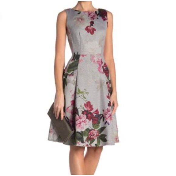 Calvin Klein Floral Fit & Flare Midi Sleeveless Dress Size 6 - Picture 1 of 8